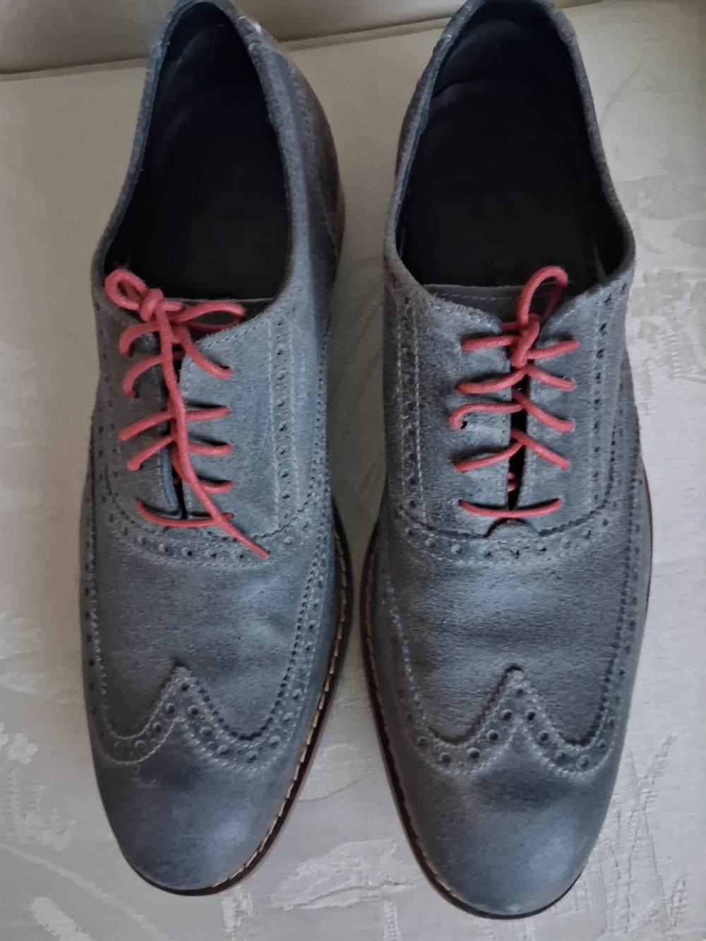 Cole Haan Gray Wingtip Oxfords with Red Laces